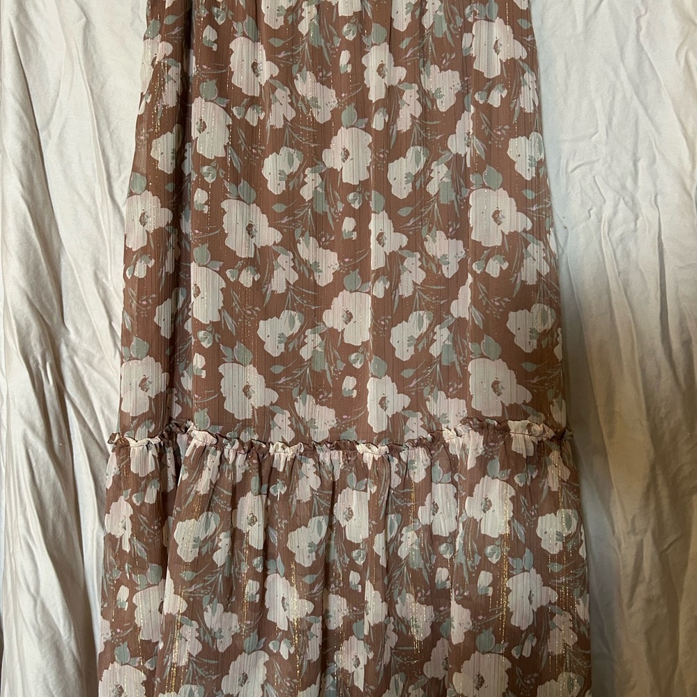 LC Lauren Conrad Floral Maxi Skirt in Brown and Cream size L